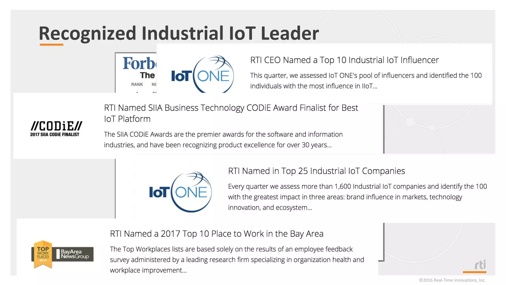 Recognized Industrial IoT Leader
©2016 Real-Time Innovations, Inc.
 