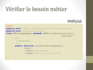 Vérifier le besoin métier
                                                   PHPUnit
<?php
require_once 'PHPUnit/Extension...