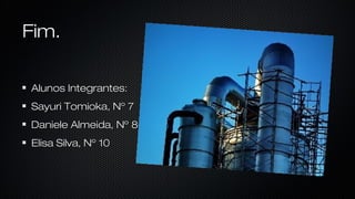 Fim.Fim.
Alunos Integrantes:Alunos Integrantes:
Sayuri Tomioka, Nº 7Sayuri Tomioka, Nº 7
Daniele Almeida, Nº 8Daniele Almeida, Nº 8
Elisa Silva, Nº 10Elisa Silva, Nº 10
 