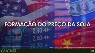 FORMAÇÃO DO PREÇO DA SOJA
FORMAÇÃO DO PREÇO DA SOJA
Fonte: Canva, 2026. Elaborado por: Maria Eduarda Silvério, 2026.
28
 