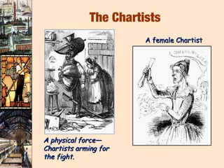 The Chartists
                        A female Chartist




A physical force—
Chartists arming for
the fight.
 