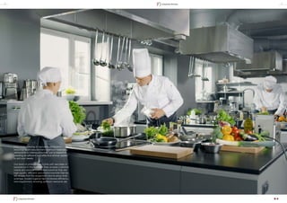 From mass catering to exclusive restaurants
featuring open-view kitchens and from takeaway
restaurants to catering facilities, we’re experts in
creating an efficient and effective kitchen system
to suit your needs.
Our team of professionals come with decades of
experience in the business. They analyse customer
needs and provide customized solutions that are
high-quality, efficient and environmentally friendly.
We ensure that the equipment and its setup limits
wastage, lowers hygiene risks, increases efficiency
and ergonomics, ensuring optimum resource use.
6 7
Industrial Kitchen
Industrial Kitchen
 