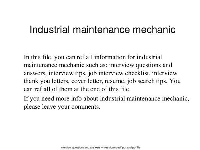 industrial maintenance mechanic industrial maintenance mechanic