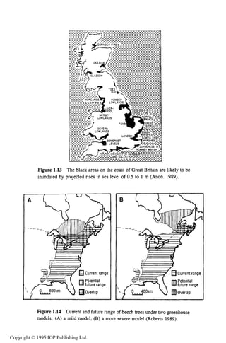 LONG-TERM GLOBAL ENERGY ISSUES 15
Figure 1.13 The black areas on the coast of Great Britain are likely to be
inundated by projected rises in sea level of 0.5 to 1 m (Anon. 1989).
A
U
Current range
Potential
Dlfuture range
Overtap
B
-4-
--_
Current range
Potential
future range
Figure 1.14 Current and future range of beech trees under two greenhouse
models: (A) a mild model, (B) a more severe model (Roberts 1989).
Copyright © 1995 IOP Publishing Ltd.
 