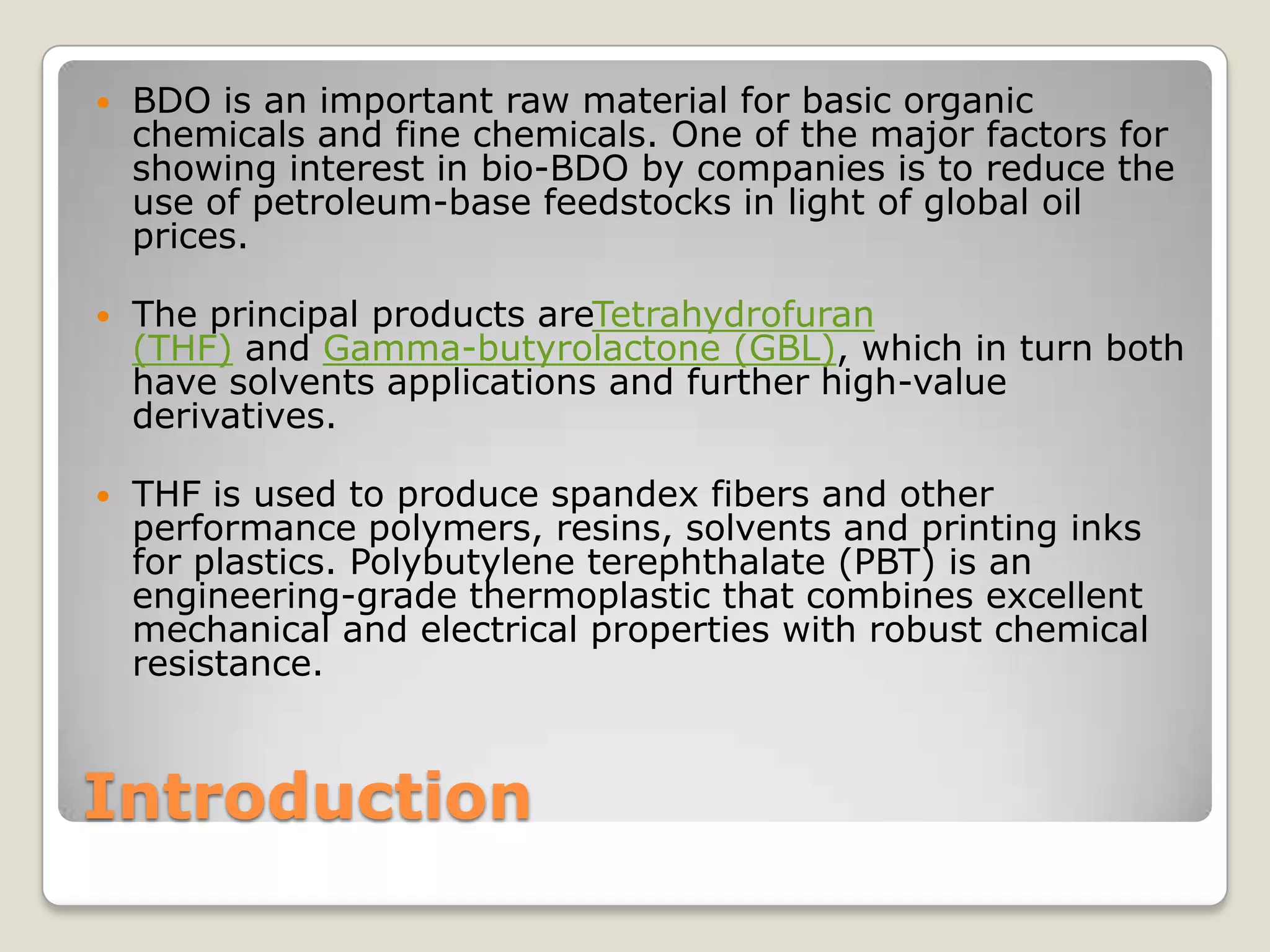 Industrial process of bio butanediol – from renewable sources | PPTX