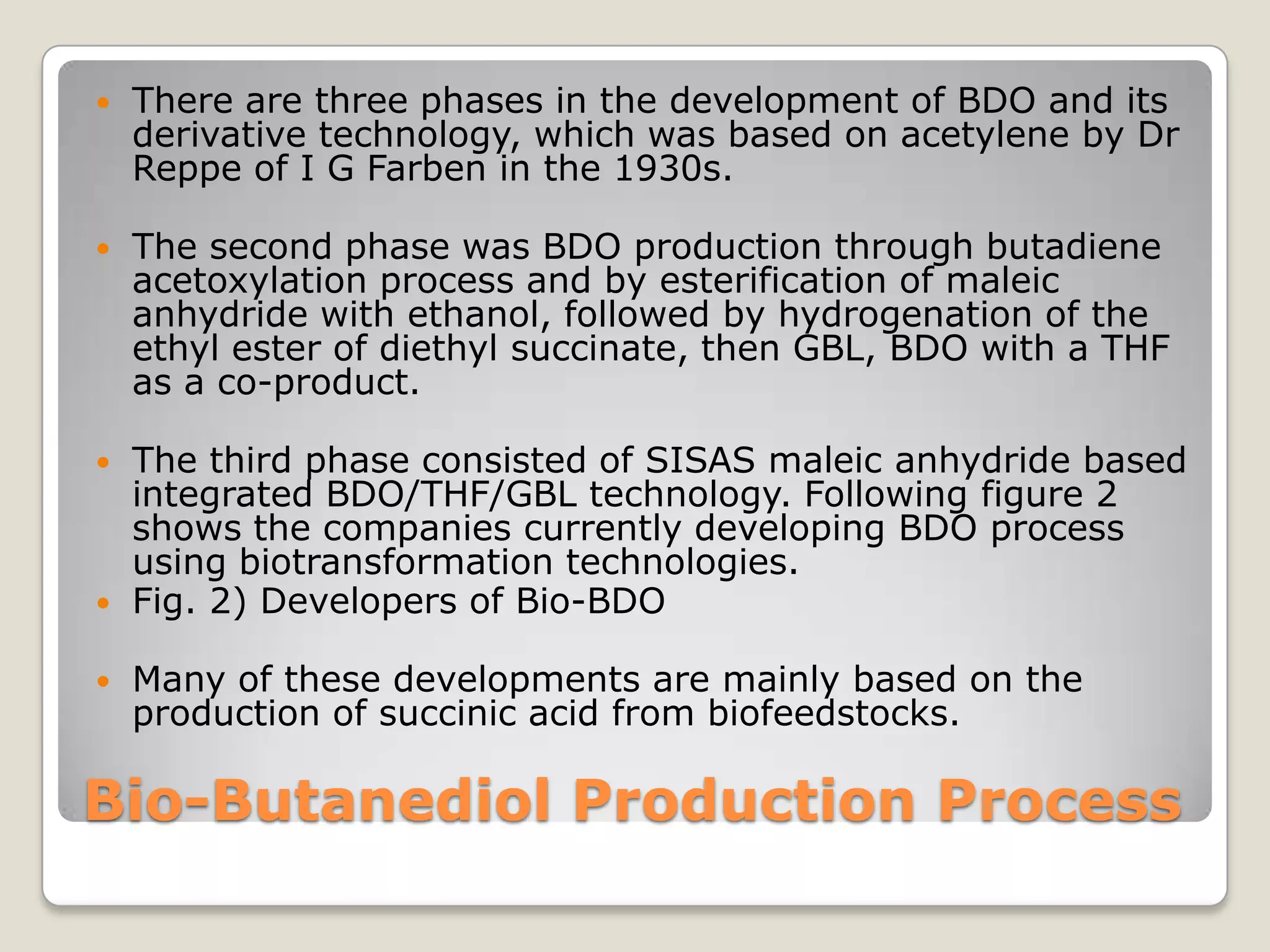 Industrial process of bio butanediol – from renewable sources | PPTX
