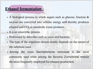 Industrial production of chemicals- Ethyl alcohol (Ethanol) | PDF