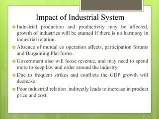 Impact of Industrial System
 Industrial production and productivity may be affected,
growth of industries will be stunted...