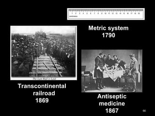 66
Antiseptic
medicine
1867
Transcontinental
railroad
1869
Metric system
1790
 
