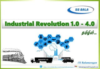 Industrial Revolution 1.0 - 4.0
jkpopy;...
https://www.linkedin.com/in/tqmbalamurugan/ balamuruganm21@gmail.com
-5S Balamurugan
 