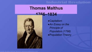 Thomas Malthus
1766–1834
●Capitalism
●An Essay on the
Principle of
Population (1798)
●Population Theory
 