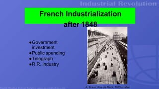 French Industrialization
after 1848
●Government
investment
●Public spending
●Telegraph
●R.R. industry
A. Braun, Rue de Rivoli, 1855 or after
 