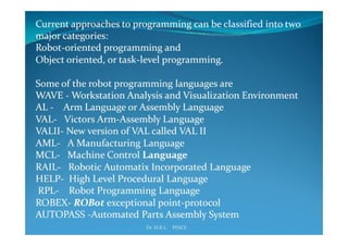 Industrial robotics -Robot programming