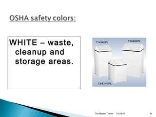 01/18/18The Master Trainer 54
WHITE – waste,
cleanup and
storage areas.
 