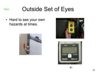 81
Outside Set of Eyes
• Hard to see your own
hazards at times.
Nine
81
 