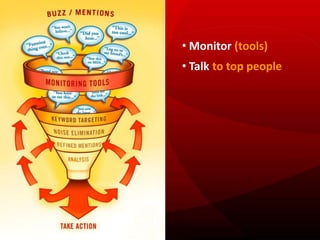  Talk to top people</li></li></ul><li><ul><li> Monitor (tools)