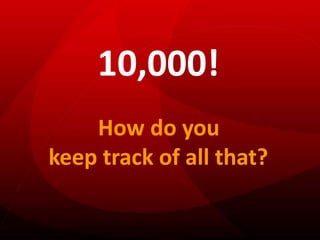 10,000!<br />         How do you <br />keep track of all that?<br />