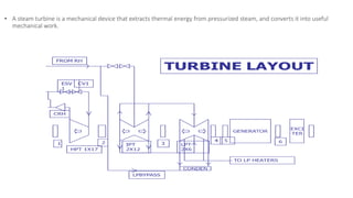 • A steam turbine is a mechanical device that extracts thermal energy from pressurized steam, and converts it into useful
mechanical work.
 