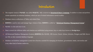 MySQL ppt | PPT | Databases | Computer Software and Applications