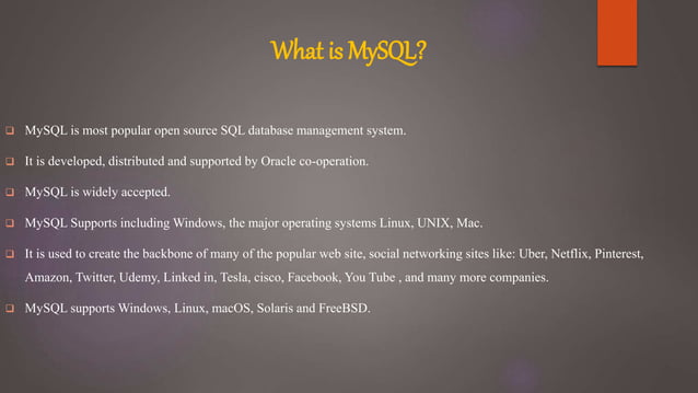 MySQL ppt | PPT | Databases | Computer Software and Applications