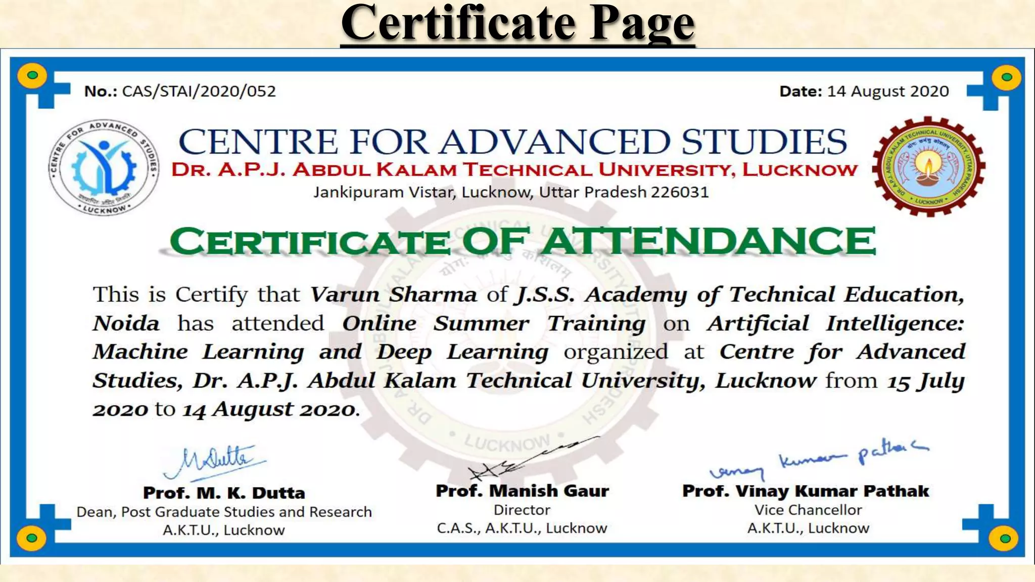 Certificate Page
 