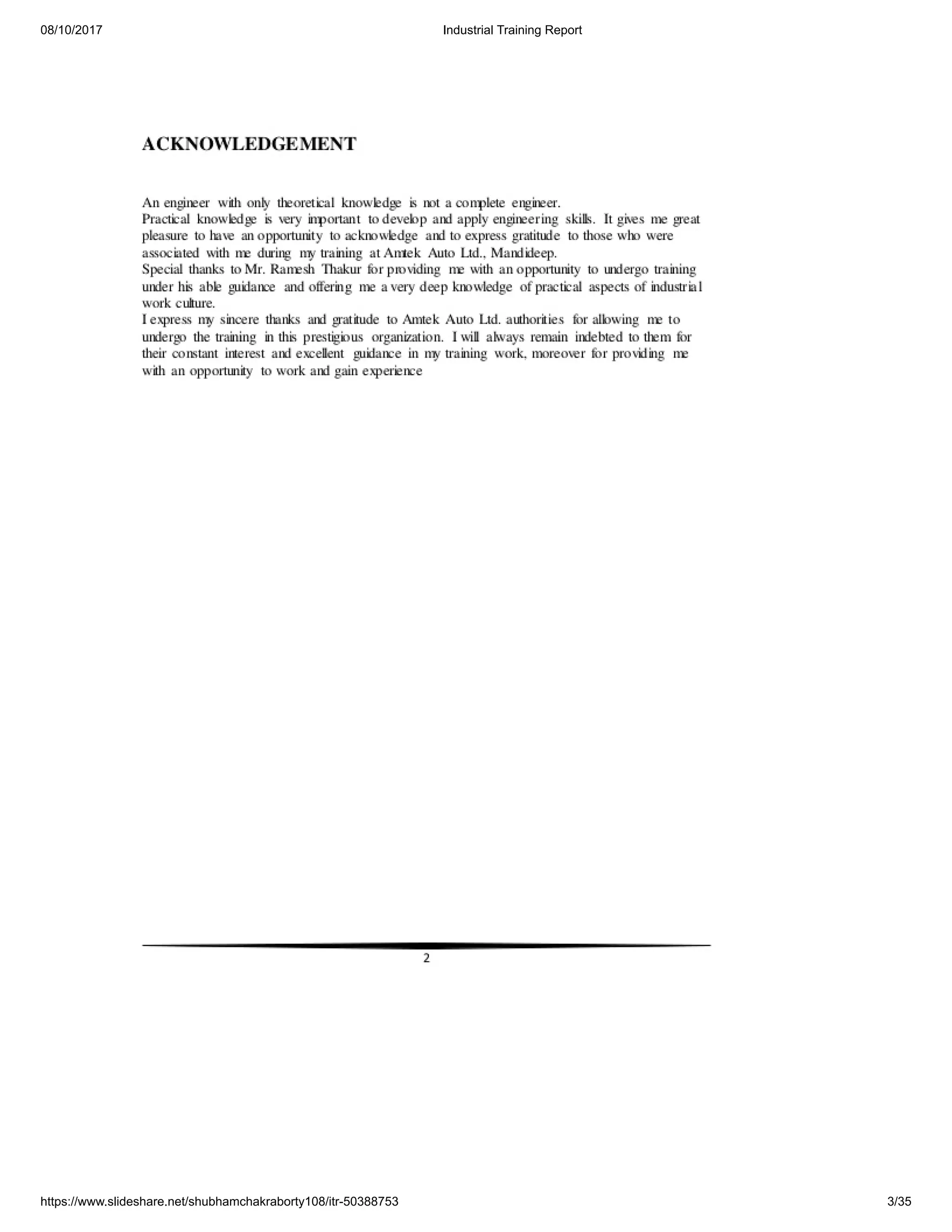 08/10/2017 Industrial Training Report
https://www.slideshare.net/shubhamchakraborty108/itr-50388753 3/35
 