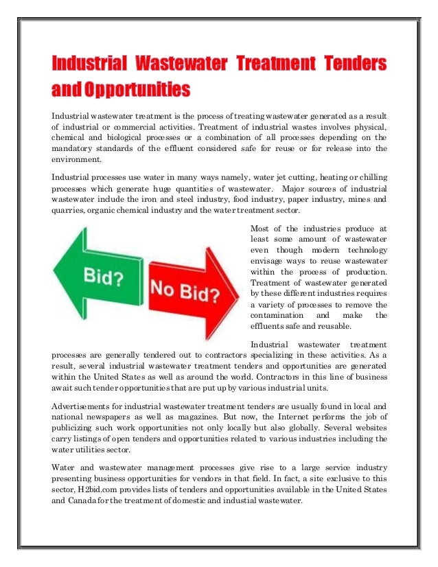 Industrial wastewater treatment tenders and opportunities