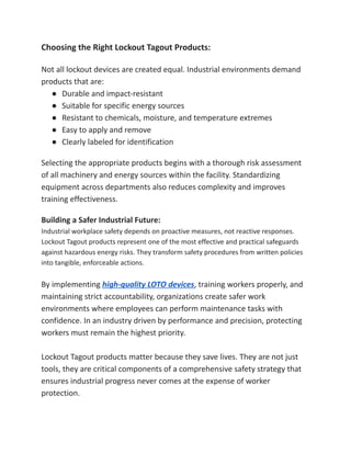 Industrial Workplace Safety: The Critical Role of Lockout Tagout ...