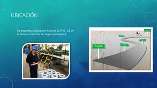 UBICACIÓN
Se encuentra ubicada en Carrera 12 # 51- 22 en
el Parque Industrial de Sogamoso Boyacá.
 