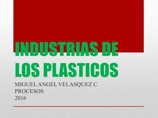 INDUSTRIAS DE
LOS PLASTICOS
MIGUELANGEL VELASQUEZ C.
PROCESOS
2016
 