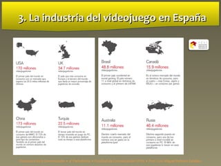 3. La industria del videojuego3. La industria del videojuego en Españaen España
Estructura de la Comunicación • 4º Periodismo • Facultad de Comunicación UPSA • Prof. Luis Miguel Pedrero Esteban
 