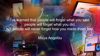 © 2015 Adobe Systems Incorporated. All Rights Reserved. Adobe Confidential.
I’ve learned that people will forget what you said,
people will forget what you did,
but people will never forget how you made them feel.
Maya Angelou
 