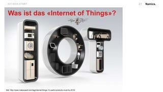 Namics.IOT KICK-START.
Was ist das «Internet of Things»?
Bild: http://www.makeuseof.com/tag/internet-things-10-useful-products-must-try-2016/
23
 