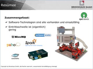 Copyright by Brockhaus GmbH, alle Rechte reserviert, unautorisierte Vervielfältigung untersagt
Resümee
Zusammengefasst:
✔ Software-Technologien sind alle vorhanden und einsatzfähig
✔ Eintrittsschwelle ist (eigentlich)
gering
 
