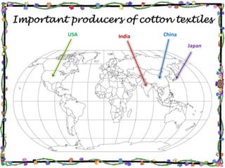 India China
Japan
Important producers of cotton textiles
USA
 