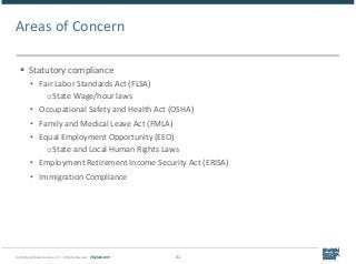 © 2018 Epstein Becker & Green, P.C. | All Rights Reserved. | ebglaw.com 21
Areas of Concern
 Statutory compliance
• Fair ...