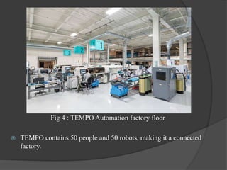Fig 4 : TEMPO Automation factory floor
 TEMPO contains 50 people and 50 robots, making it a connected
factory.
 