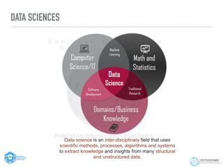 DATA SCIENCES
Data science is an inter-disciplinary field that uses
scientific methods, processes, algorithms and systems
to extract knowledge and insights from many structural
and unstructured data.
 