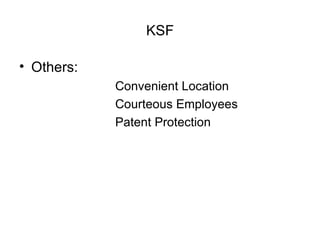 KSF Others: Convenient Location Courteous Employees Patent Protection  