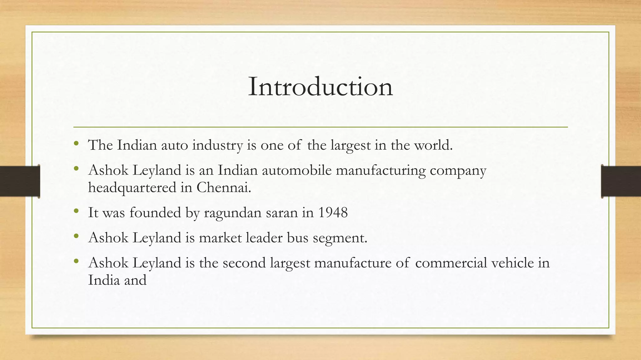 Industry analysis of ashok leyland | PPT 