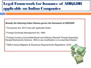 Depository Receipt
or Certificates
Domestic Depository
bank
Indian Resident
investors
Issuing Foreign
company
IDRs means a...