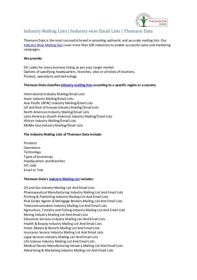 industry mailing lists industry wise email lists thomson data types of mailing