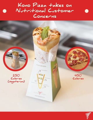 Kono Pizza takes on
Nutritional Customer
Concerns
250
Calories
(vegeterian)
450
Calories
 