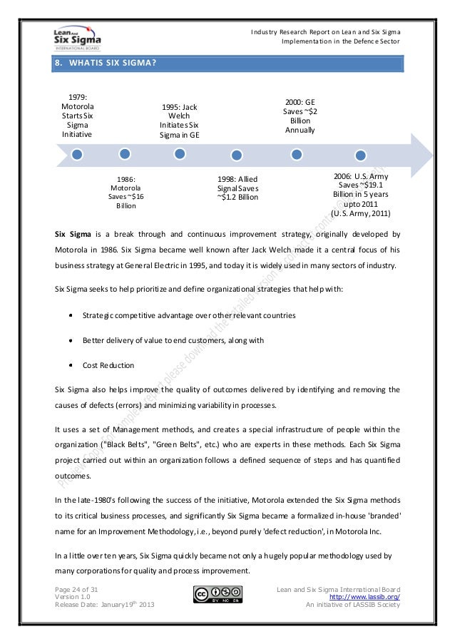 Industry research report on lean and six sigma implementation in the