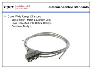 13
Customer-centric Standards
 Cover Wide Range Of Issues
– Jacket Color – Match Equipment Color
– Logo – Specific Fonts, Colors, Designs
– Over Mold Designs
 