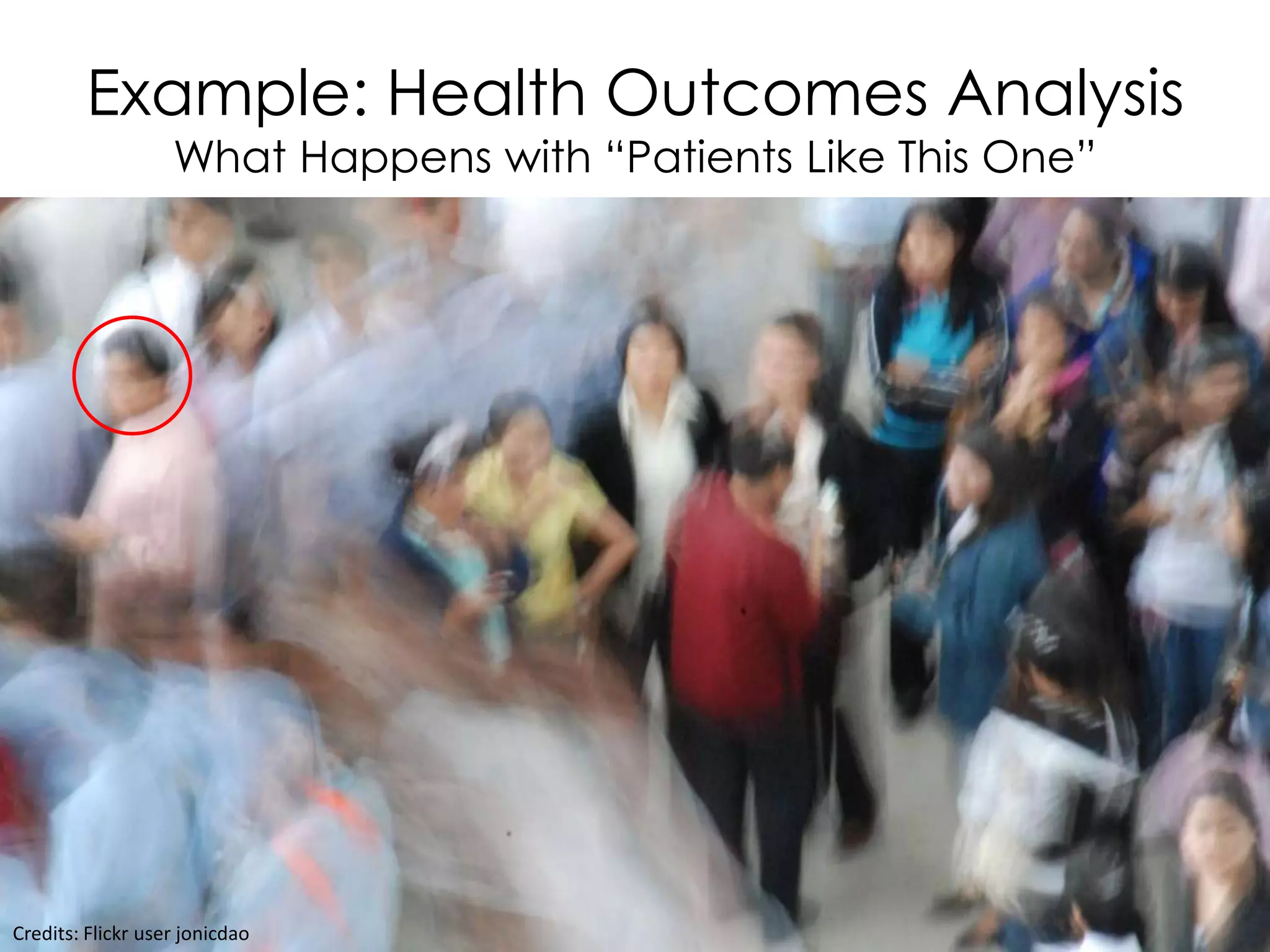 Example: Health Outcomes Analysis
                   What Happens with “Patients Like This One”




Credits: Flickr user jonicdao
 