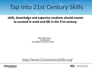 Tap into 21st Century Skills http://www.21stcenturyskills.org / skills, knowledge and expertise students should master to succeed in work and life in the 21st century. 