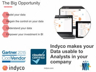 13indyco.com
Regain the control on your data
Indyco makes your
Data usable to
Analysts in your
company
Model your data
The Big Opportunity
Understand your data
Empower your investment in BI
 