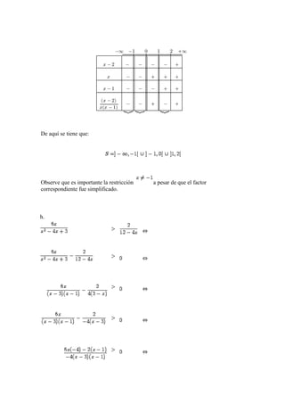 De aquí se tiene que:
Observe que es importante la restricción a pesar de que el factor
correspondiente fue simplificado.
h.
 