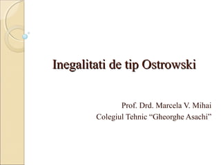 Inegalitati de tip Ostrowski
Prof. Drd. Marcela V. Mihai
Colegiul Tehnic “Gheorghe Asachi”

 